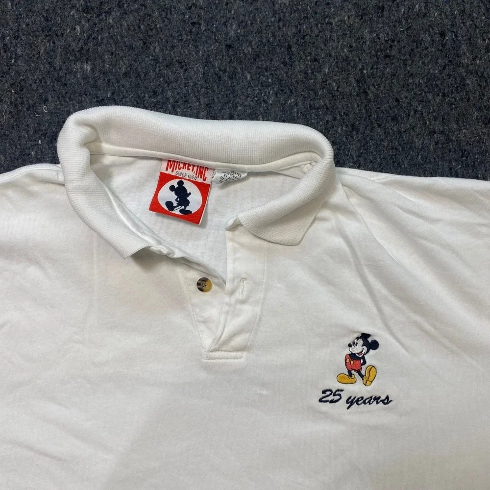 Mickey Inc Vintage 90s Men M Disney World 25 Years Epcot Polo Shirt White Cotton
